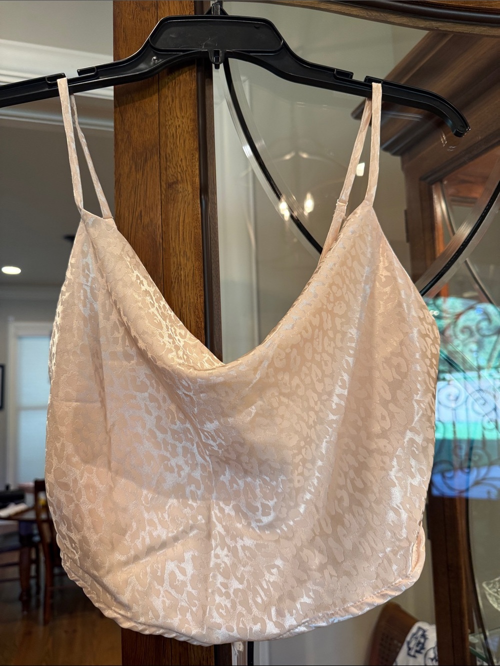 Satin Leopard-Print Cowl Neck Camisole - Blush